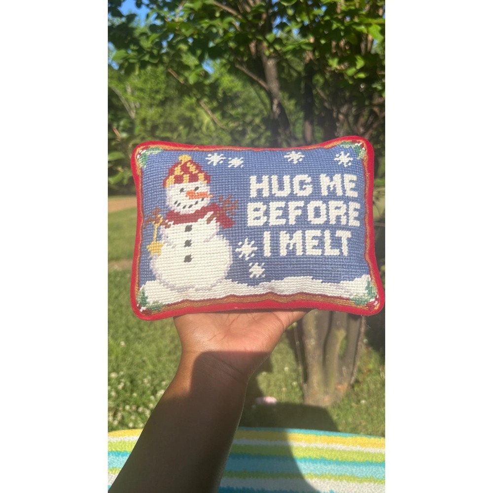 80s Christmas Snowman Needlepoint Pillow Vintage